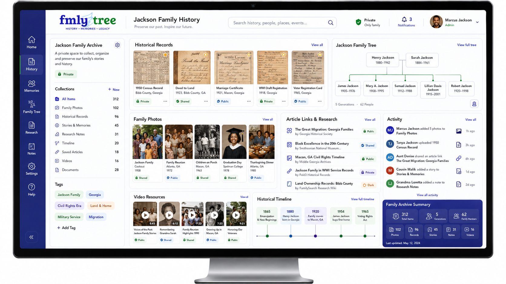 Family members reviewing historical records together