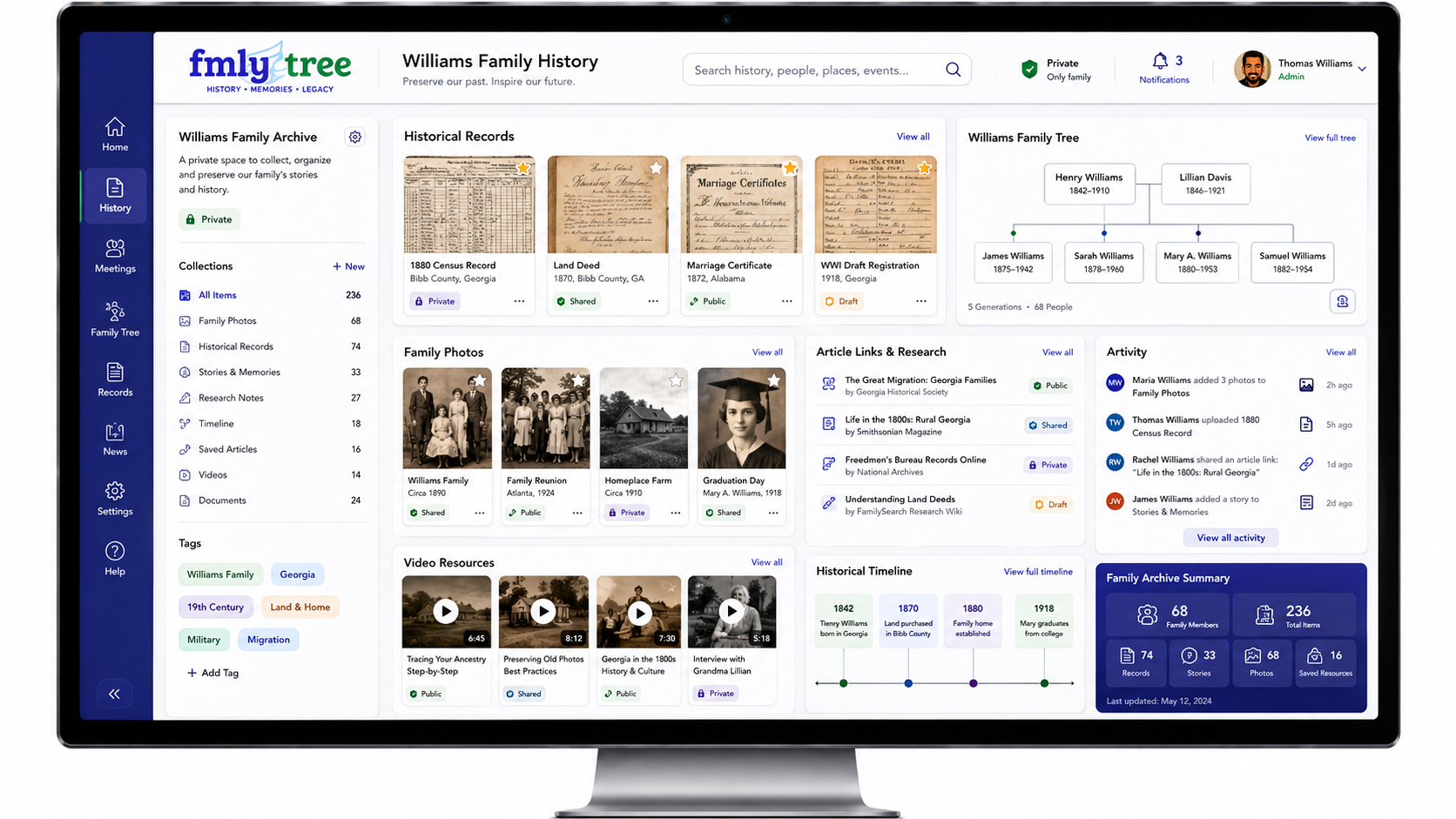 Family members reviewing historical records together