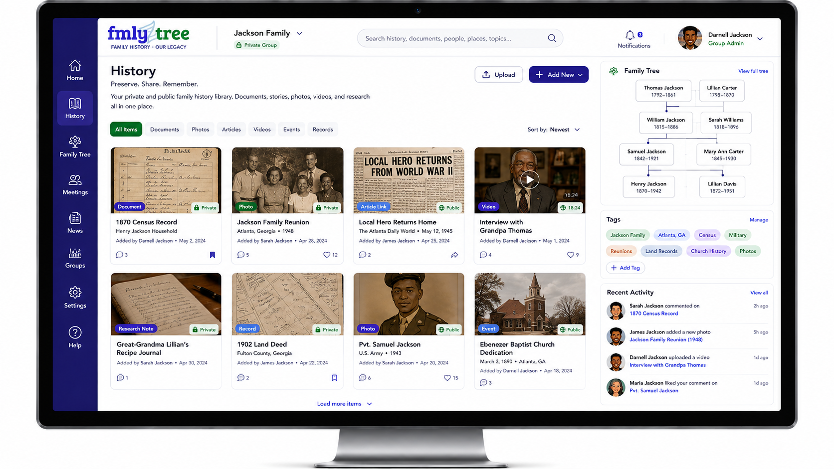 Family members reviewing historical records together