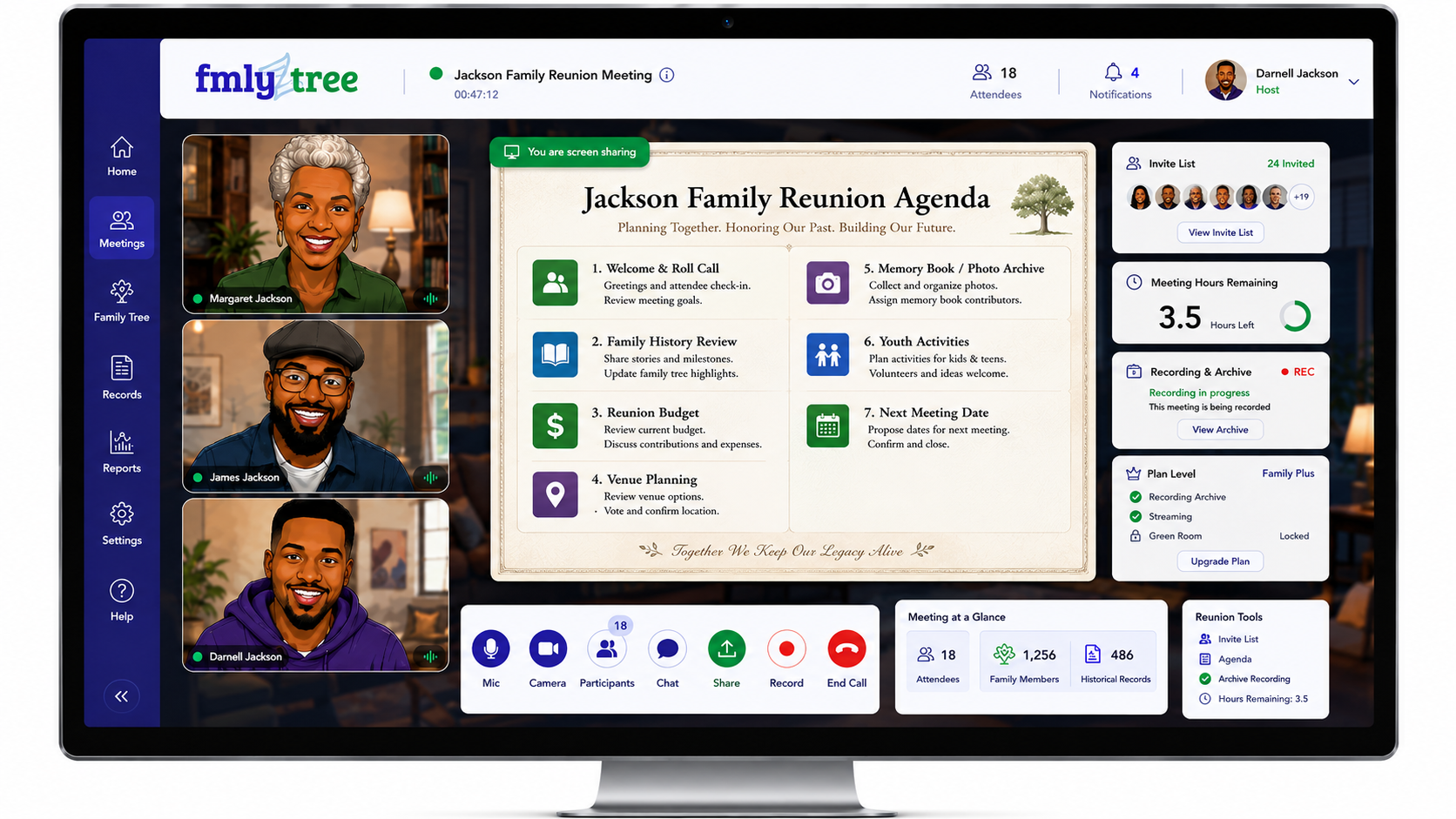 Family members joining a virtual reunion meeting
