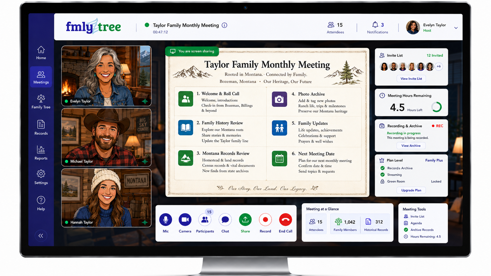 Family members joining a virtual reunion meeting