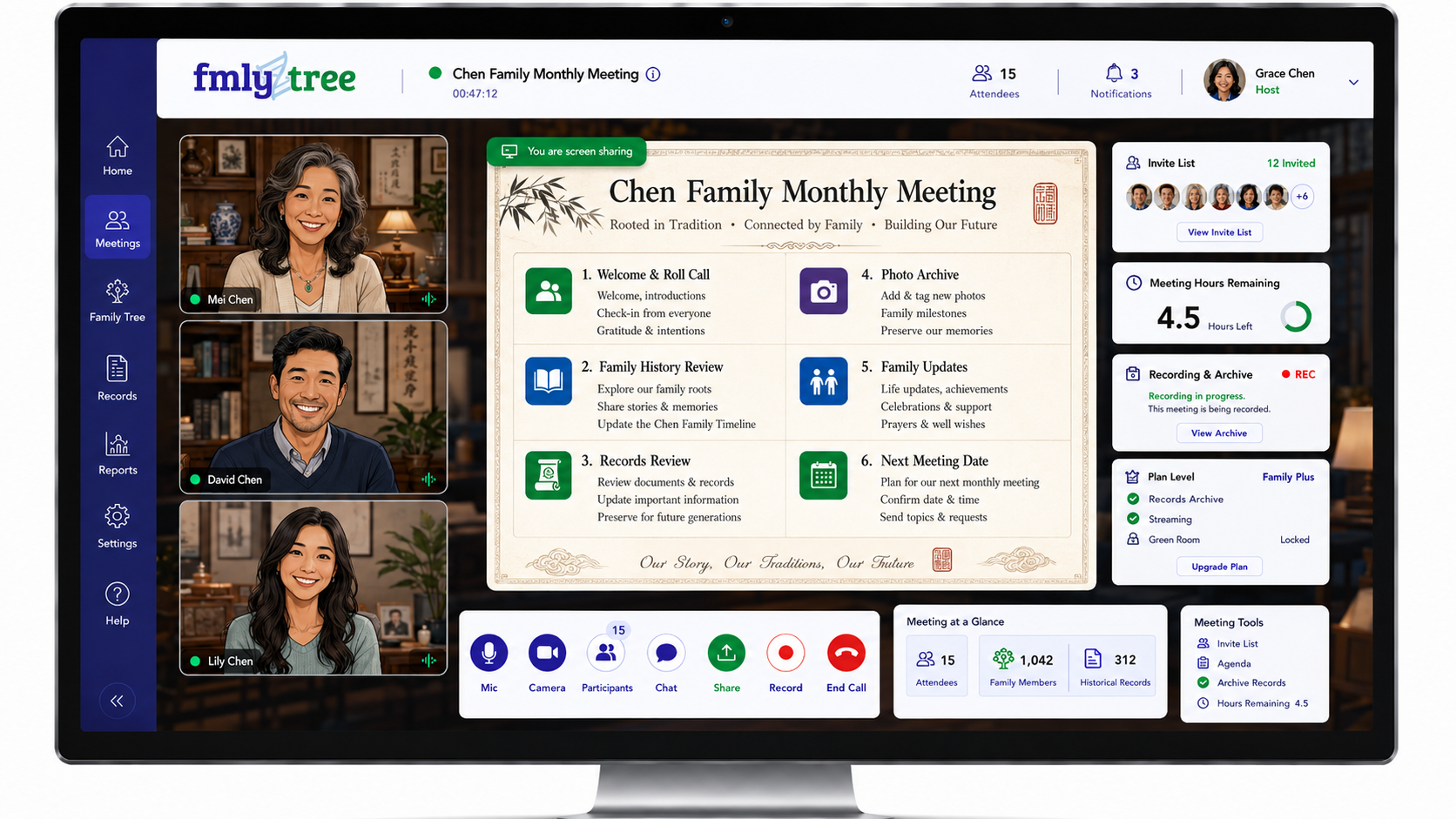 Family members joining a virtual reunion meeting